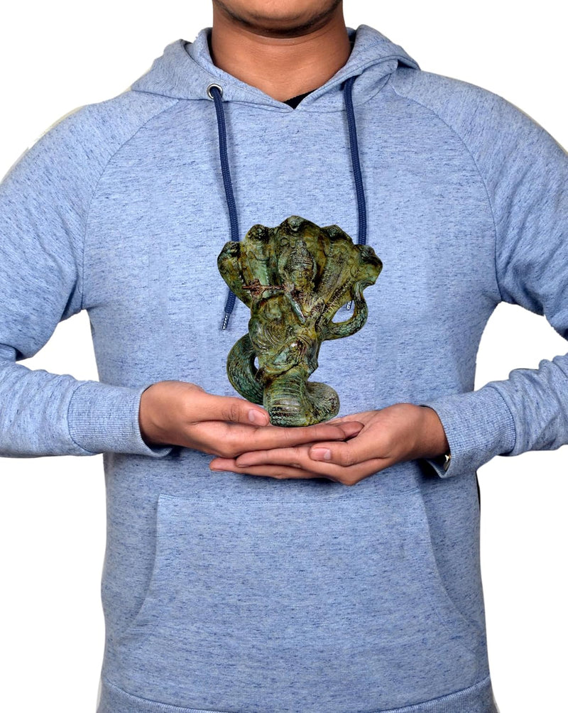 Brass Krishna Statue with Sheshnag - Hindu Deity Playing Flute with Serpent - Spiritual Home Decor and Gift (Height 6.5 Inch)