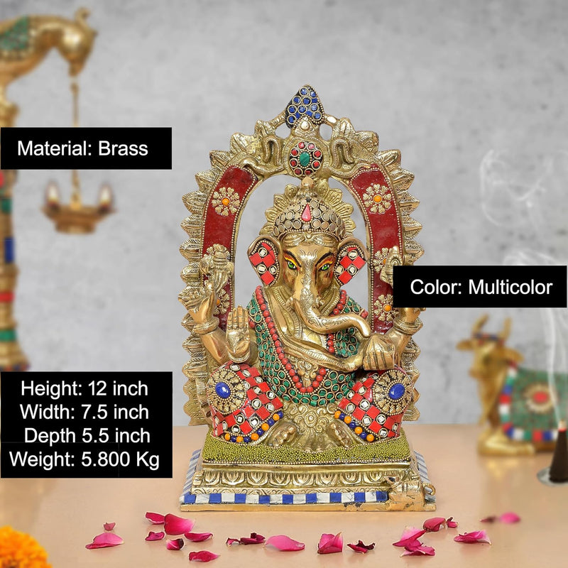 Brass Handcrafted Ganpati Bappa Murti (Height 12 Inch) (Multicolor 1)