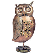 Bronze iron owl figurine with detailed carved wings and front filigree