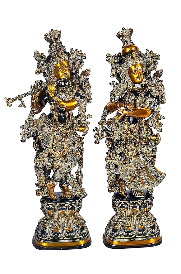 Brass Radha Krishna Idol (Black) (Height 29 Inches) Craft Detail