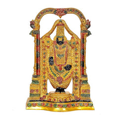 AONA brass Sri Venkateswara idol with detailed gold arch and colorful ornaments