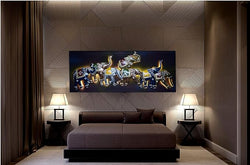 Metal Wall Decor Wall Mounted 7 Running Elephant with LED Light, 56 inches 25 inches 3 inches( Multi)