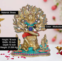 AONA brass multicolor Dakshinamurti Shiva statue, seated under detailed fan halo