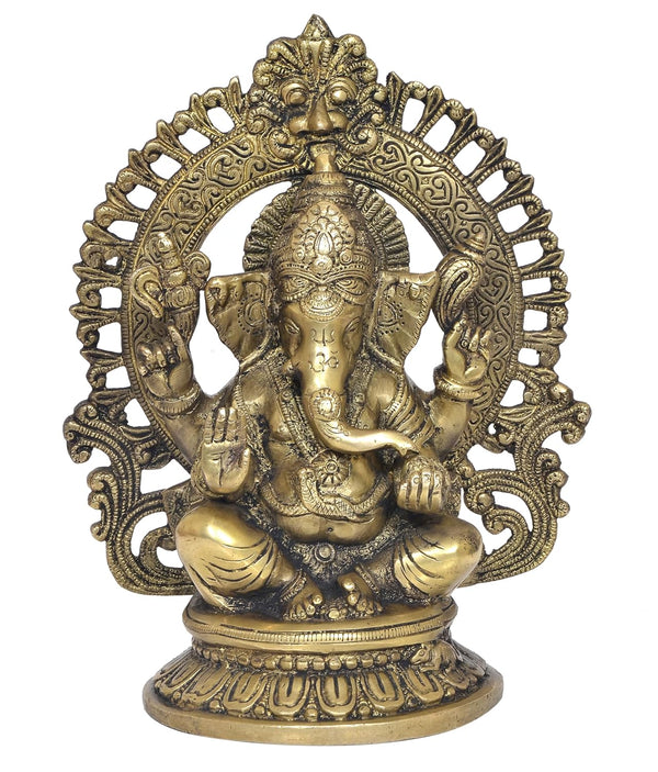 Brass Lord Ganesha Idol Sitting Ganesh Statue Decorative Sculpture for Home Decor Office Mandir Pooja Temple (Height 10 Inch)