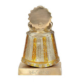 Brass Khatushyam idol figurine, back view with textured robe and inscribed base