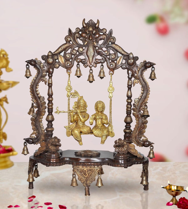 Brass Murlidhar Radha Krishna Murti Statue Idol Playing On Swing Idol Brass Statue, for Home Decor Mandir Pooja Temple (Height 27 Inch) (Multicolor)