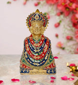 Brass Khatu Shyam ji idol statue, gold face with red/blue/green enamel details