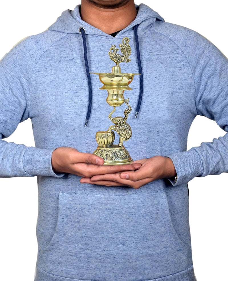 Bronze Elephant with Peacock Oil Lamp Diya  (Height: 8.5 Inches)