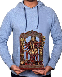 Mahakali Kali Mata idol statue, red-gold brass finish, held by person (9.5 in)