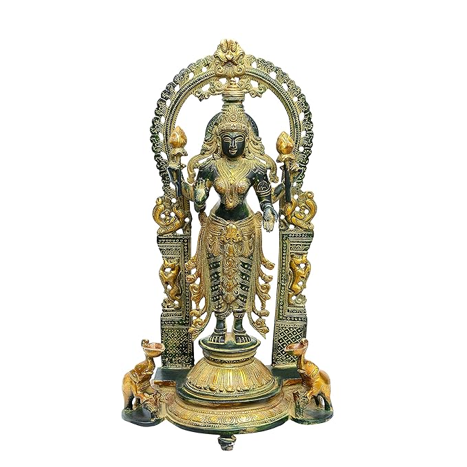 Brass Devi Laxshmi Idol Maa Laxmi Idol for Diwali Pooja for Home Height 16.1 Inch