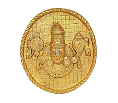 Golden brass Tirupati Balaji wall plate statue, detailed deity relief front view