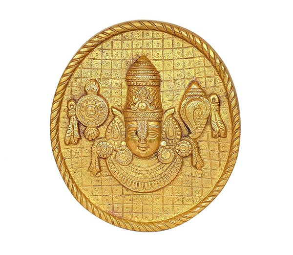 Brass Tirupati Balaji Plate Statue for Wall Hanging Home Decor | Height : 7 inches (Golden) Mandir Setting