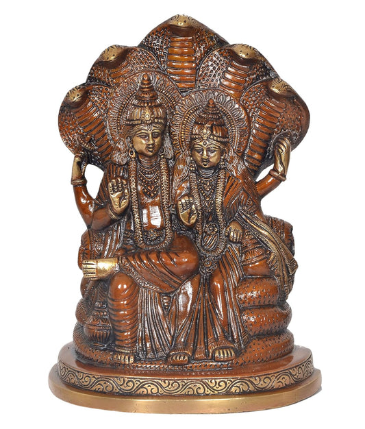 Brass Maa Lakshmi with Lord Vishnu On Sheshnag Idol Statue for The Puja Temple at Home in Brass - (Height 9 Inch) (Multicolor 1)