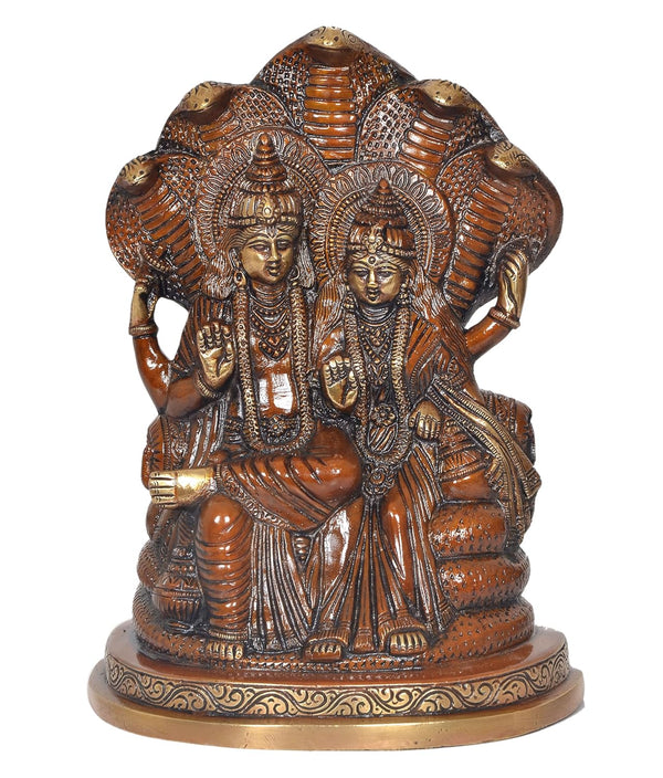 Brass Maa Lakshmi with Lord Vishnu On Sheshnag Idol Statue for The Puja Temple at Home in Brass - (Height 9 Inch) (Multicolor 1) Entryway Setting
