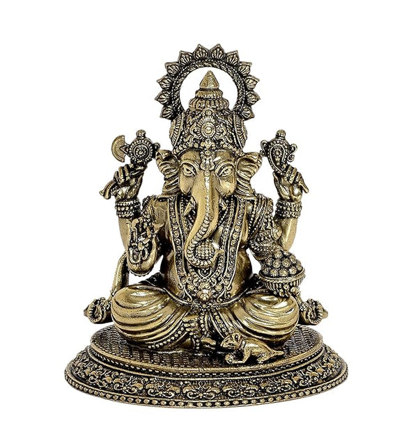 Fine Brass Lord Ganesha Ganpati Idol Vinayak Religious Statue Murti (Height: 4.5 Inch) Entryway Setting