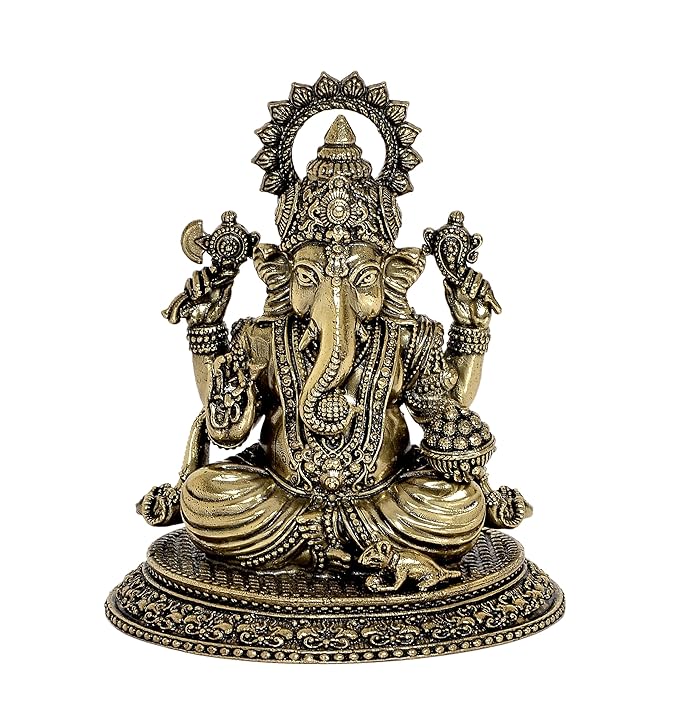 Fine Brass Lord Ganesha Ganpati Idol Vinayak Religious Statue Murti (Height: 4.5 Inch) Craft Detail