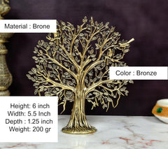Bronze Kalpavriksha tree figurine, 6 inch height, ornate trunk and leaves