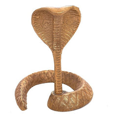 Brass Snake of Shiva figurine, gold-toned, raised hood and coiled base