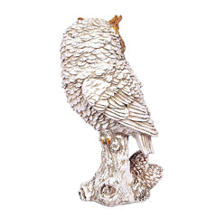 Rear/side owl decor statue, layered feather design, cream body with brown accents