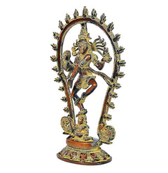 Nataraj Shiva idol statue three-quarter view with ornate halo and painted base