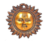 Brass Surya wall hanging, 6 in: gold sun face with circular beads