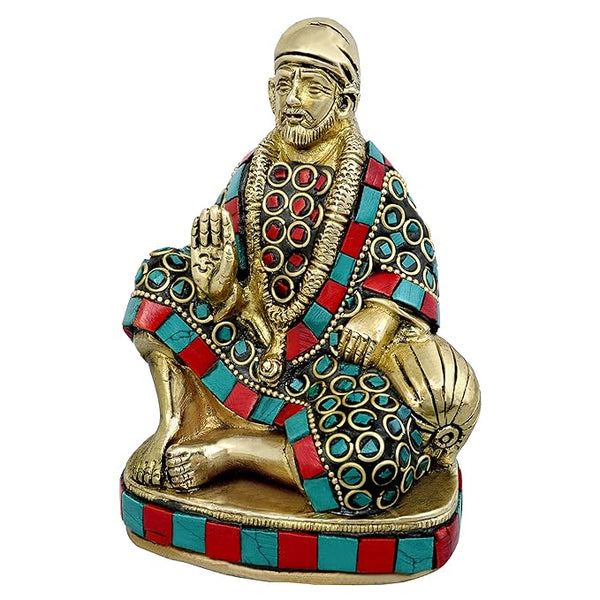 Brass Multicolour Sai Baba Murti Sai Baba Idol Sai Baba Statue for Home Pooja Temple Brass Sai Baba Idol for Home Dceor Height 5 Inch Entryway Setting