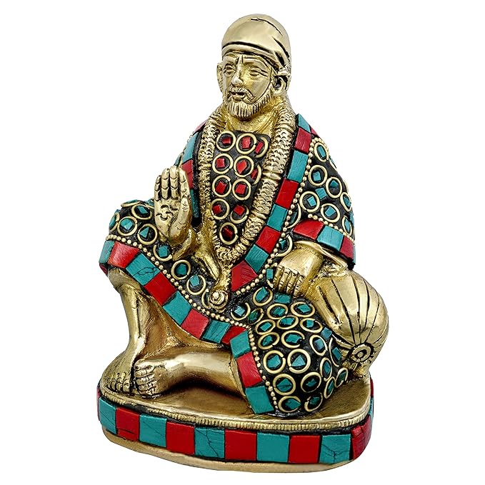 Brass Multicolour Sai Baba Murti Sai Baba Idol Sai Baba Statue for Home Pooja Temple Brass Sai Baba Idol for Home Dceor Height 5 Inch Craft Detail