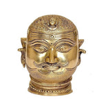 Brass Shiva head statue idol with detailed eyes, eyebrows, and mustache, 6 in
