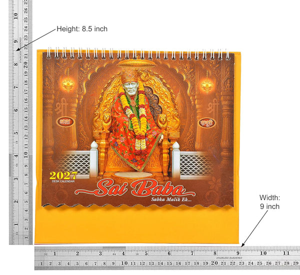 Table Top SAi Baba Desk Standing Calendar For Home and Office Table Calendar 2027 (Height:8.5 Inches) Entryway Setting