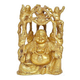Brass laughing Buddha home decor statue with raised-figure design, 8 inch tall