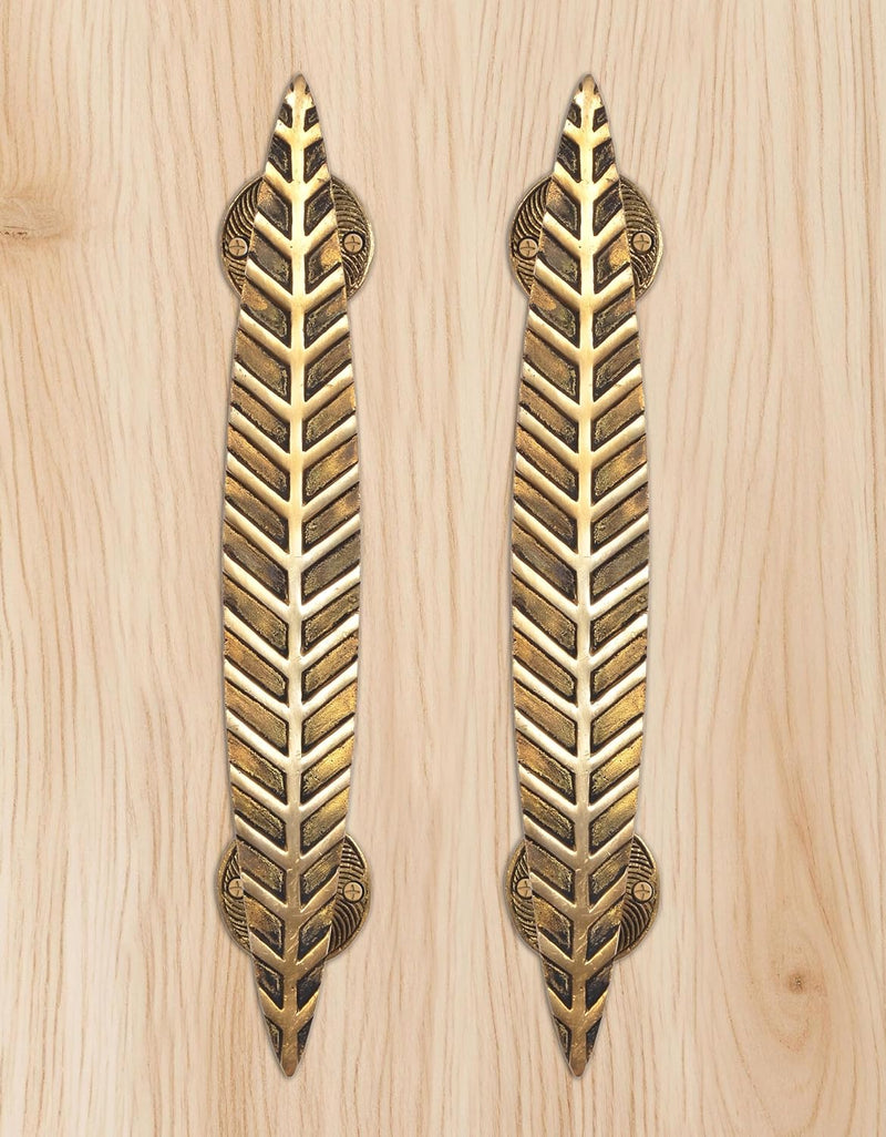 Brass Leaf Door Handle Pair (Pack of 2) (Height : 12 inch)