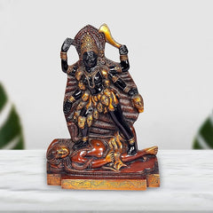 Maha Kali Maa brass idol statue with many figures, seated base, ornate details, 9.5 in