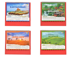 Desk calendar pages showing January, February, March, April 2026 with date grids