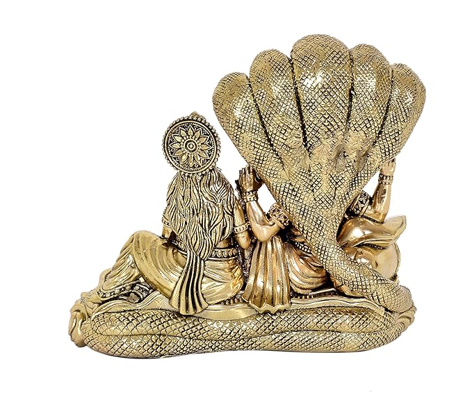 Fine Brass Maa Lakshmi with Lord Vishnu On Sheshnag Idol Statue for The Puja Temple at Home in Brass - (Height 5 Inch)