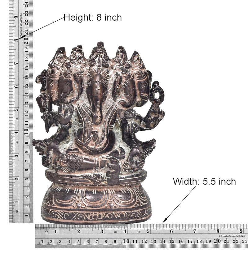 Brass Panchmukhi Ganesha Idol Staue Ganesh Murti for Home Decor Ofice,Temple, Mandir Pooja (Height : 8 Inch)