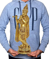 Krishna brass flute idol figurine held in hands, detailed crown and robe