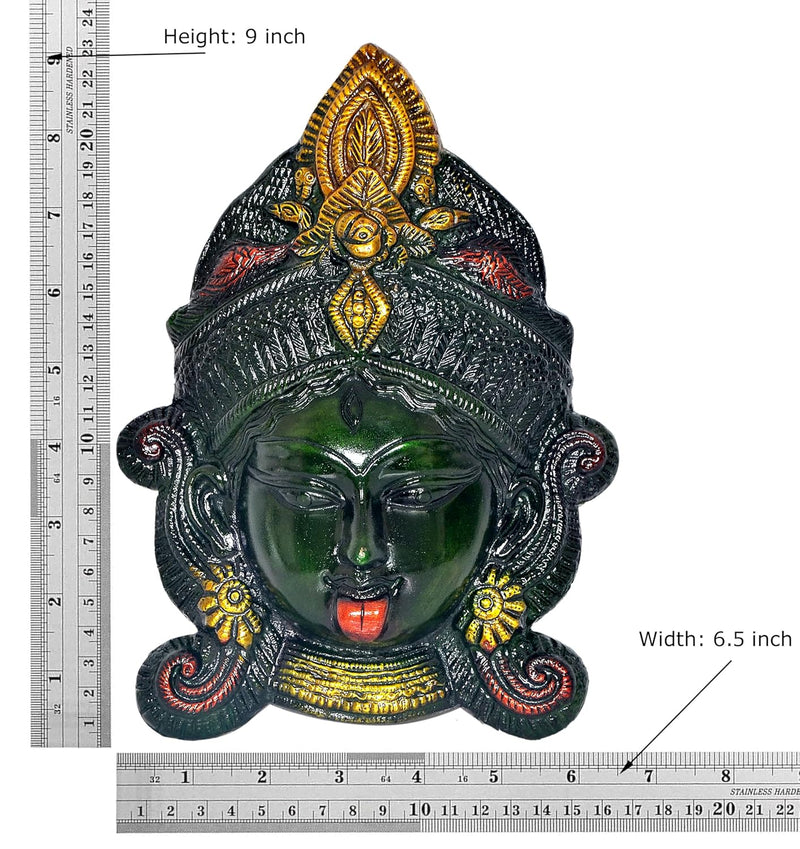 Brass Maa Durga Face Idol Wall Hanging Durga Mask Good Luck for Temple Home Door and Office (Height 9 Inch)