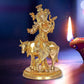 Brass Large Krishna Idol Playing Flute On Kamdhenu Cow - Statue Showpiece Murti for Home Office Height 9.25 inches