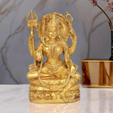 Gold brass Ardhanrishvara statue, seated Shiva-Parvati form with trident