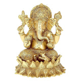 Brass Lord Ganesha statue idol, seated with ornate crown, 6-inch height