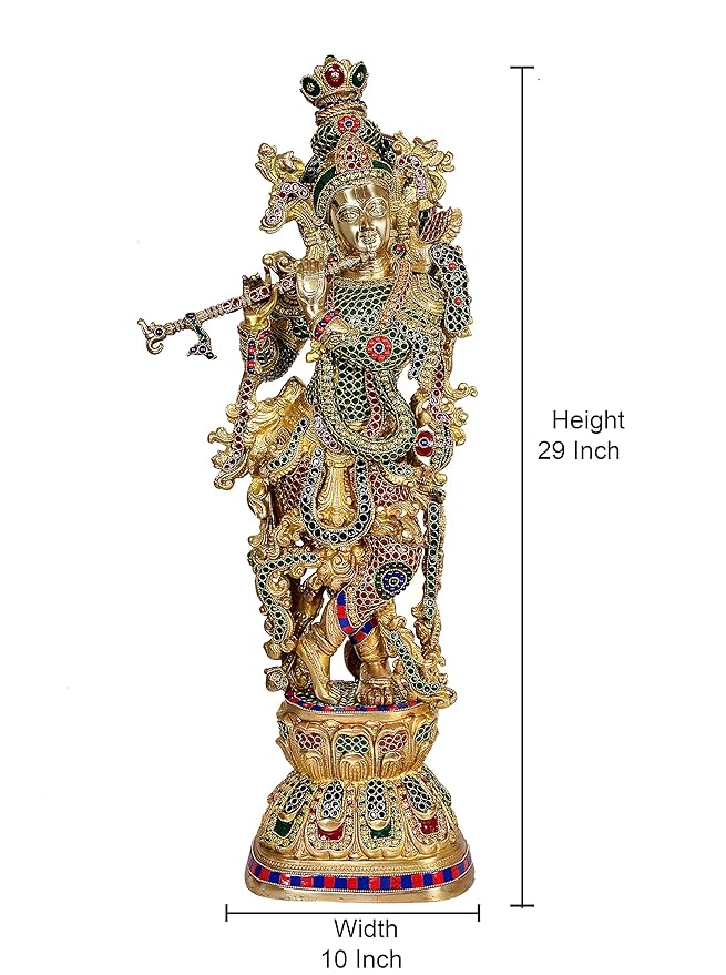 Lord Krishna Idol Krishna, Figurine Sculpture Home Office Temple Best Gift Item in Brass Height : 30 Inch