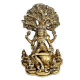 Brass Lord Shiva Dakshinamurthy idol, seated with raised arms and tree halo, 7 in