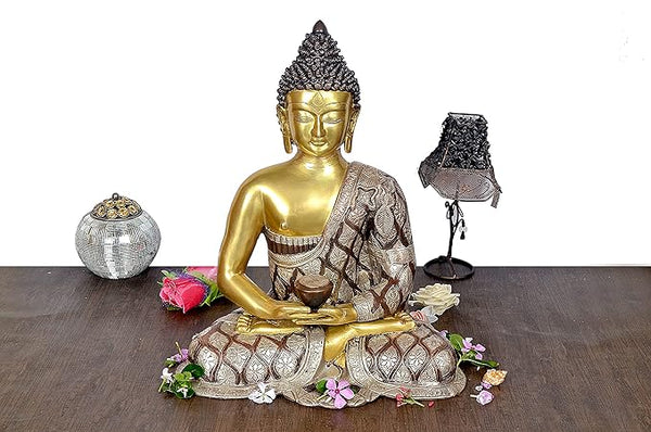 Brass Buddha Meditation pose Statue (Height: 18 Inch) Entryway Setting