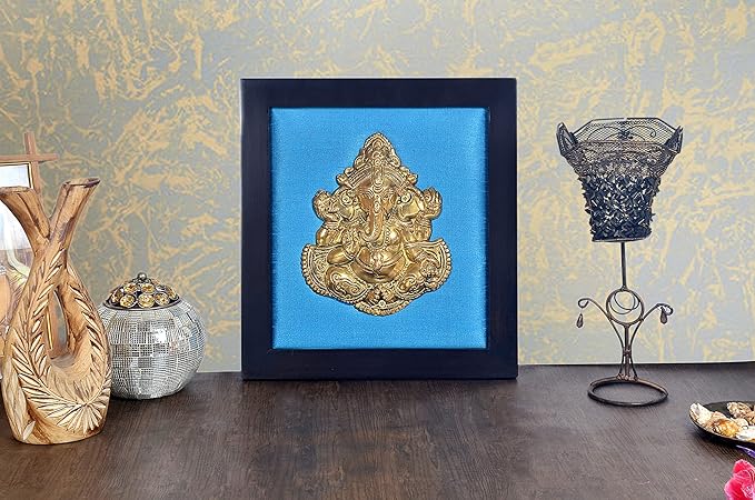 Brass Ganesha in Wooden Frame Craft Detail