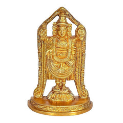 Golden brass Tirupati Balaji idol, 4 inches, front view with raised arms