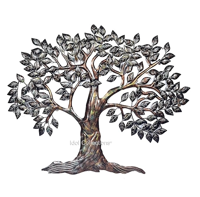 Metal wall art tree with LED lights, iron leaf branches and trunk