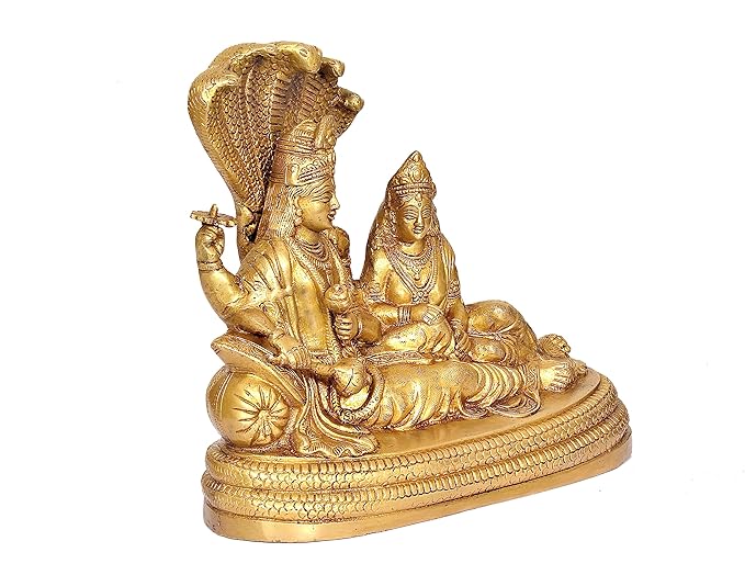 Brass Vishnu Lakshmi Idol Statue One Base Giving Blessings for Home Decor | Height : 13 Inches