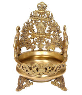 Brass urli bowl home decor with ornate figurine base and empty inner bowl