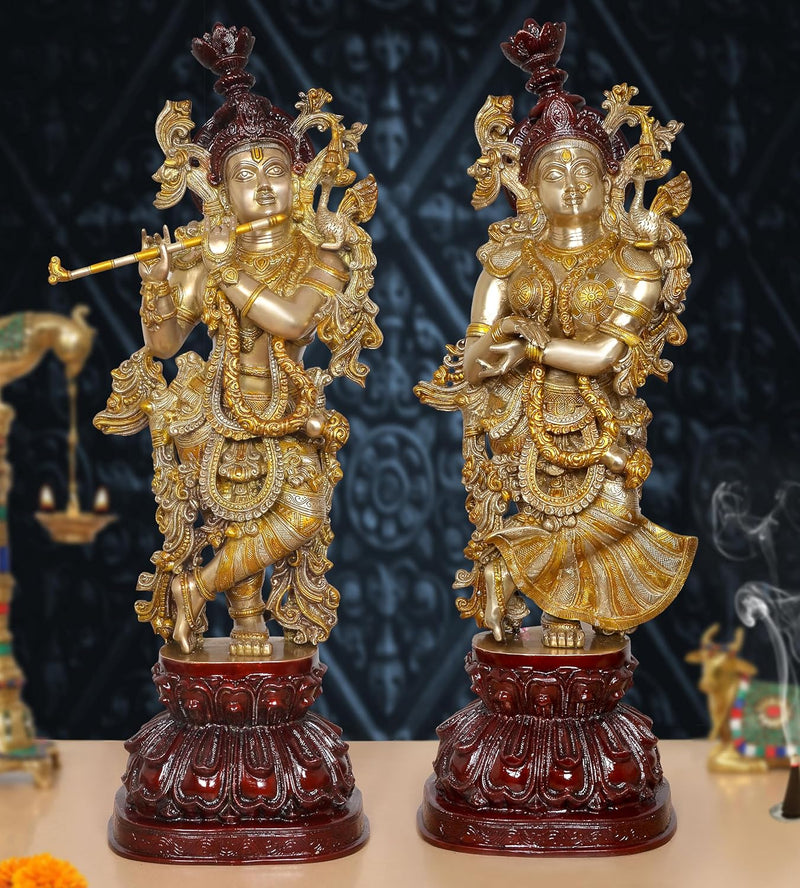 Brass Radha Krishna Idol (Height 37 Inch)