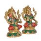 Brass Laxmi Ganesh Statue - Handcrafted Goddess Lakshmi and Lord Ganesha Idol for Home Decor and Pooja - Hindu Deities Figurine (Height 6.5 Inch)